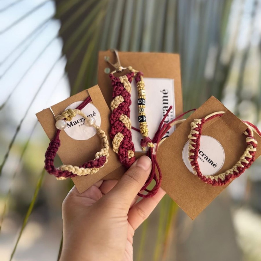 Ruby Glow - Personalized Trio Set - Macrame Keychain & Bracelets