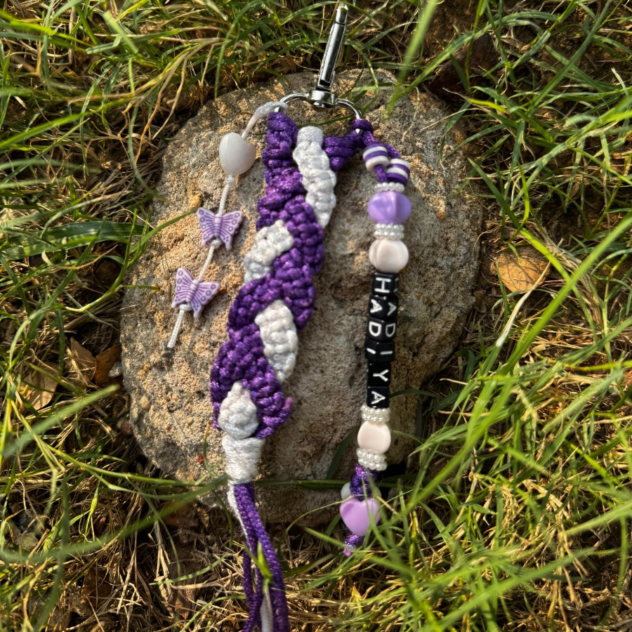 Purple Dreams - Personalized Macrame Keychain With Charms