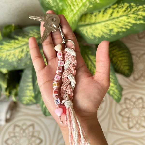 Pink Whispers - Personalized Macrame Keychain