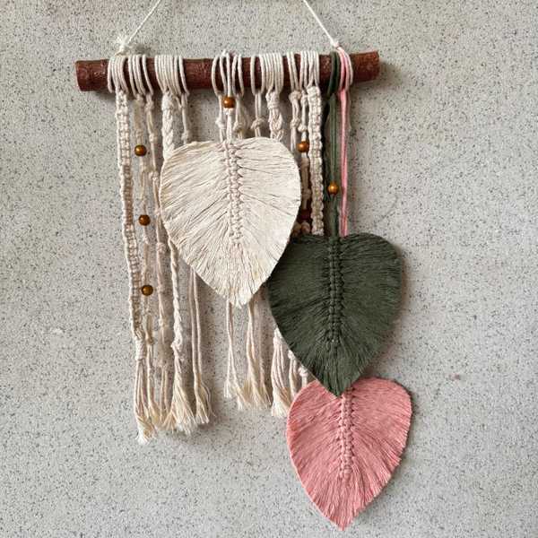 Trio Leaf Macramé Wall Hanging – Boho Luxe Décor