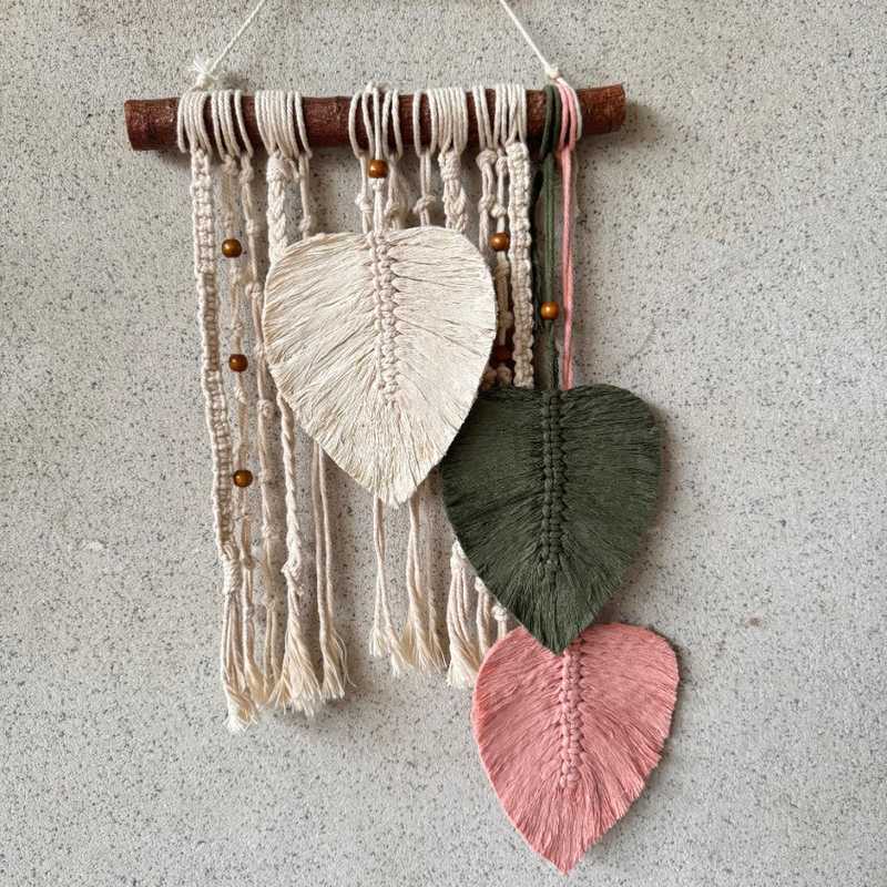 Trio Leaf Macramé Wall Hanging – Boho Luxe Décor