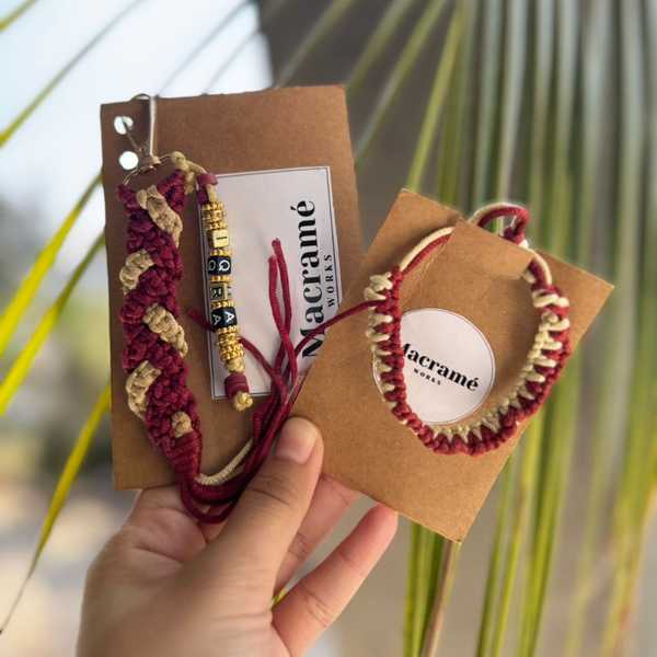 Ruby Glow - Personalized Macrame Keychain & Bracelet Set